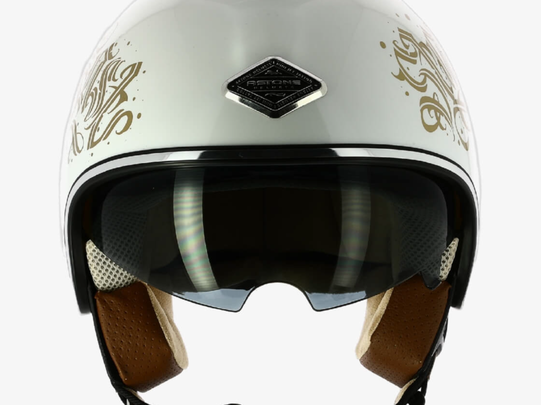 Casque ASTONE  Minijet 66 Black Letters Blanc Nacre