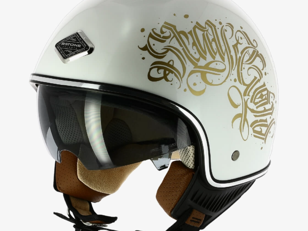 Casque ASTONE  Minijet 66 Black Letters Blanc Nacre