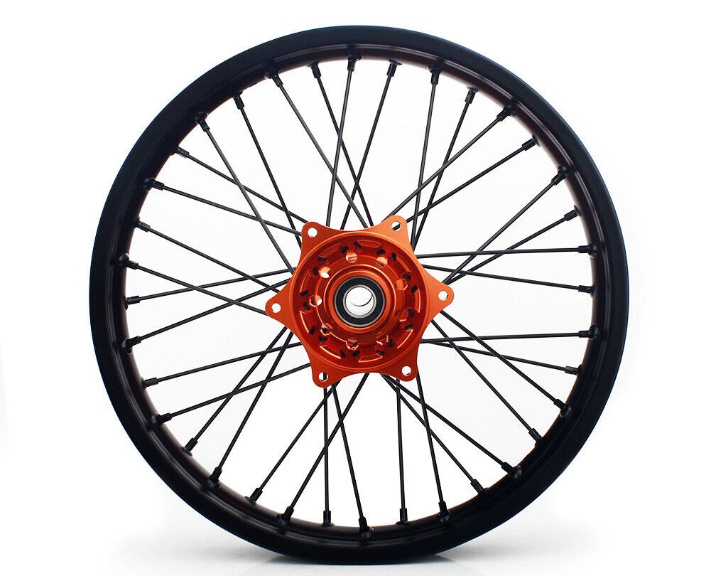 JANTE AVANT COMPLETE 21 POUCES ORANGE NOIR KTM TOUS MODELES 03-22