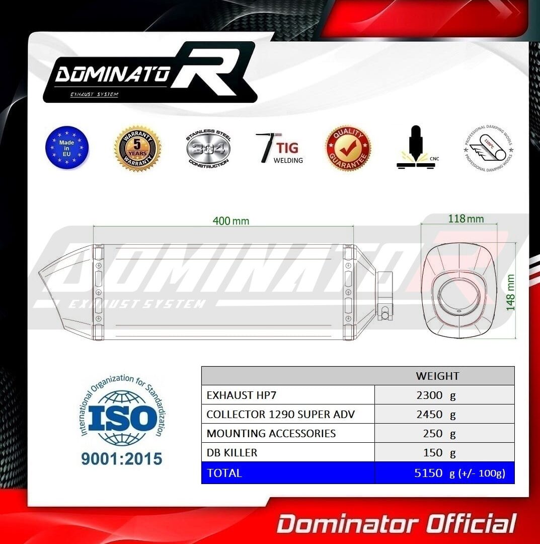 Pot d’echapement et ligne complete Dominator KTM 1290 Super Adventure NOIR 2021-2023 + dB killer medium