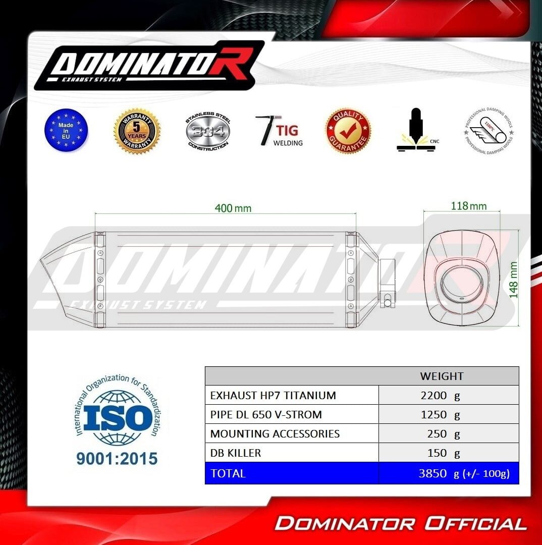 Pot d’ehapement suzuki DL 650 V-STROM HP1 2017 – 2023 AVEC DECATALYSEUR + dB killer medium