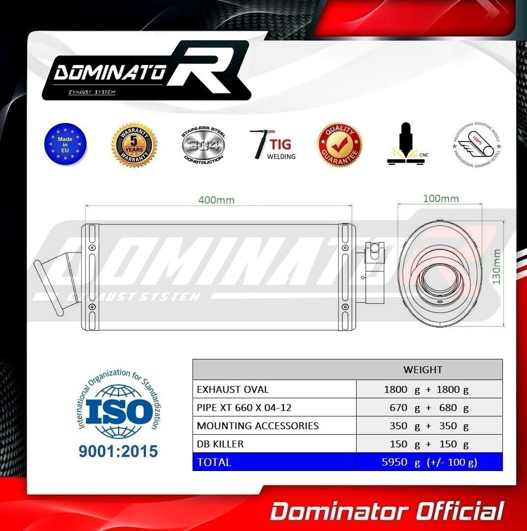 Pot d’échappement Dominator Yamaha XT 660 X 2004 – 2016 OV + dB killer medium